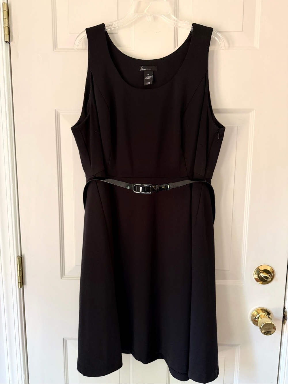 Lane Bryant Black Sleeveless Fit-and-Flare Dress with Patent Belt